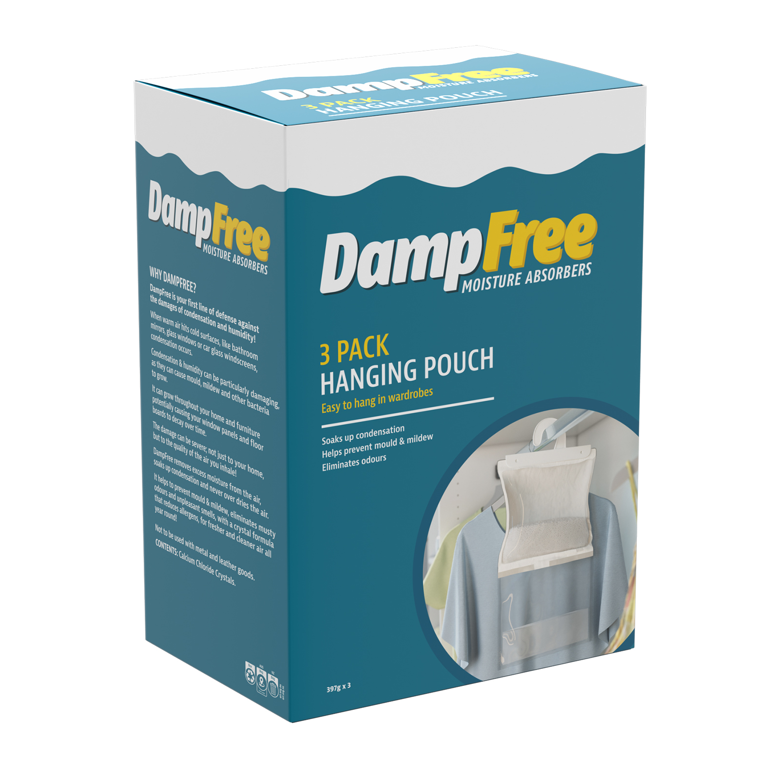 DampFree Moisture Absorber Hanging Pouches – 3 Pack